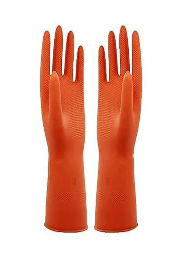 LADWA Pre-mium Household Rubber Hand gloves orange Color (2 Pair) for Dishwashing, gardening, kitchen cleaning - Image 1